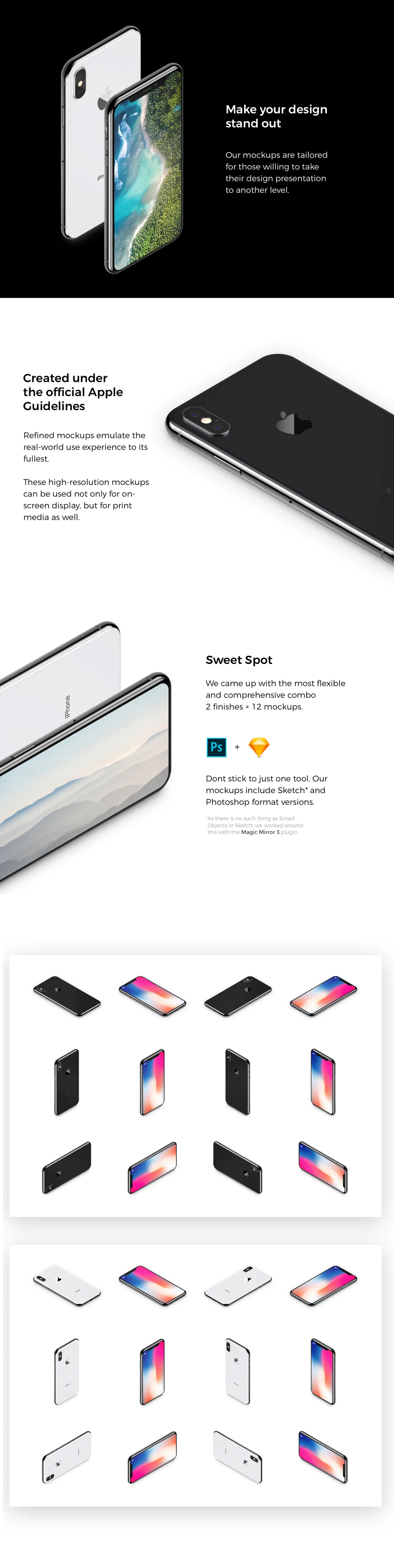 像素设计下午茶：有质感的多角度iPhone X样机模型[sketch,PSD]