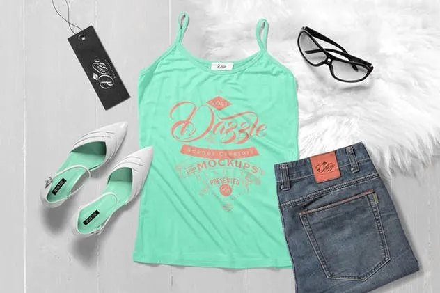 4款女性服装品牌设计展示场景样机 4 Women’s Tank Top Mockup Scenes插图(1)