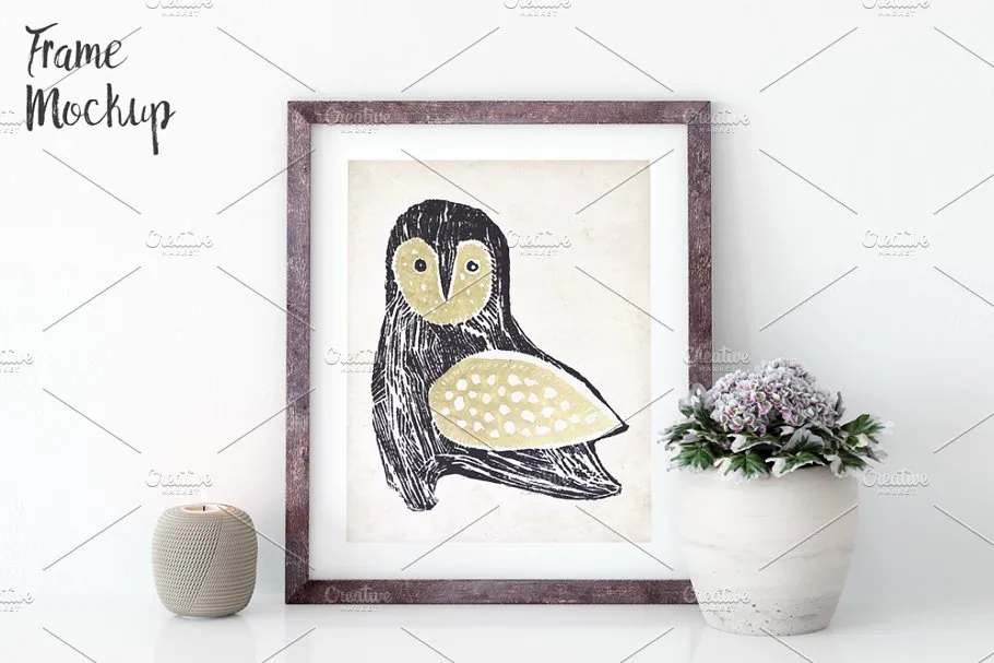 室内相框画框展示样机 Frame mockup in white – 2 (8×10)插图