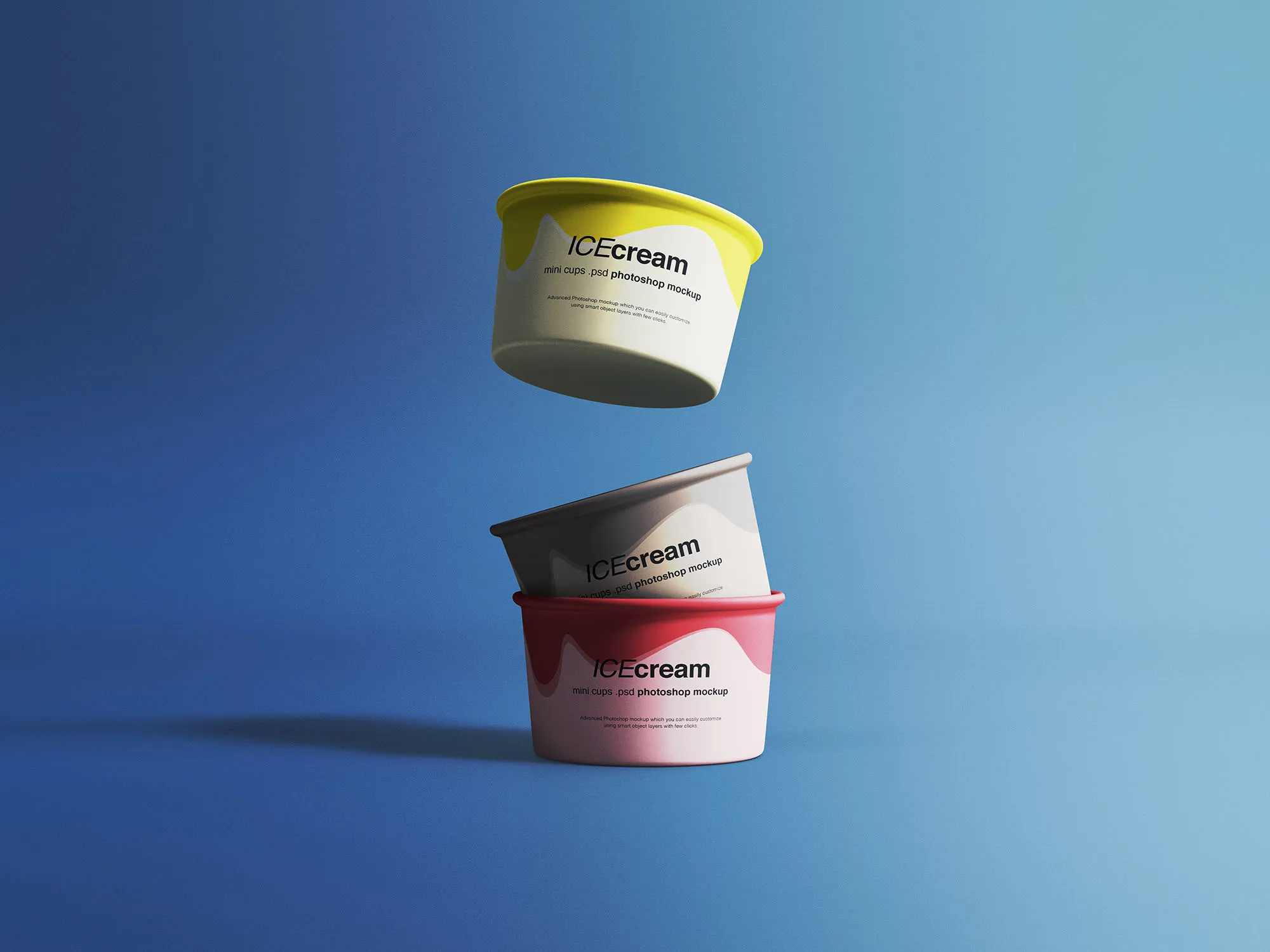 冰淇淋杯外观设计叠放悬浮视图像素设计精选 Ice Cream Cups Mockup