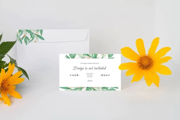 绿叶信封&邀请函样机设计模板 Envelope and Invitation Mock Up插图(1)