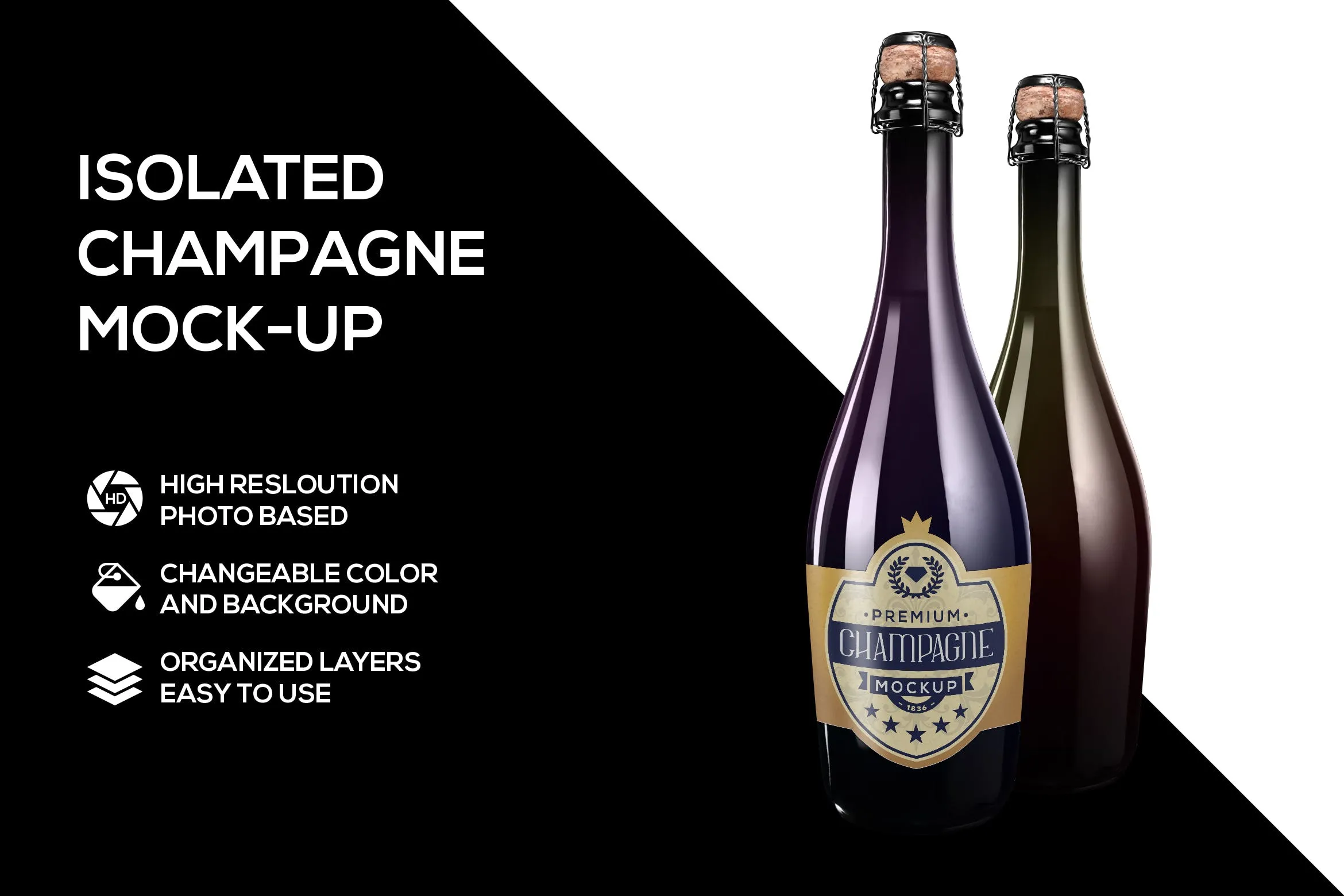 香槟酒瓶外观设计效果图样机模板 Champagne mockup