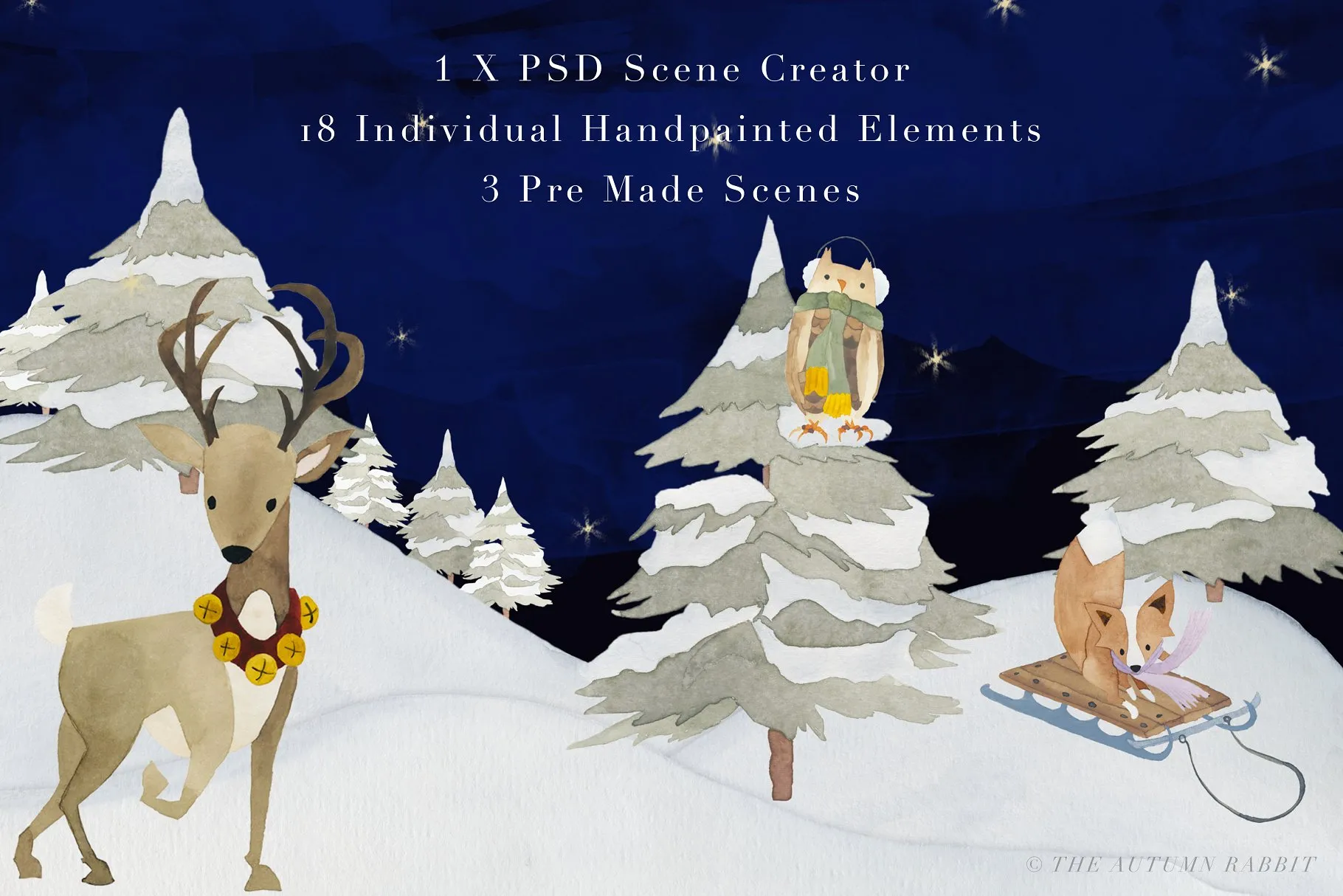 冬天冬季水彩场景设计素材包 Watercolor Winter Scene Creator插图(1)