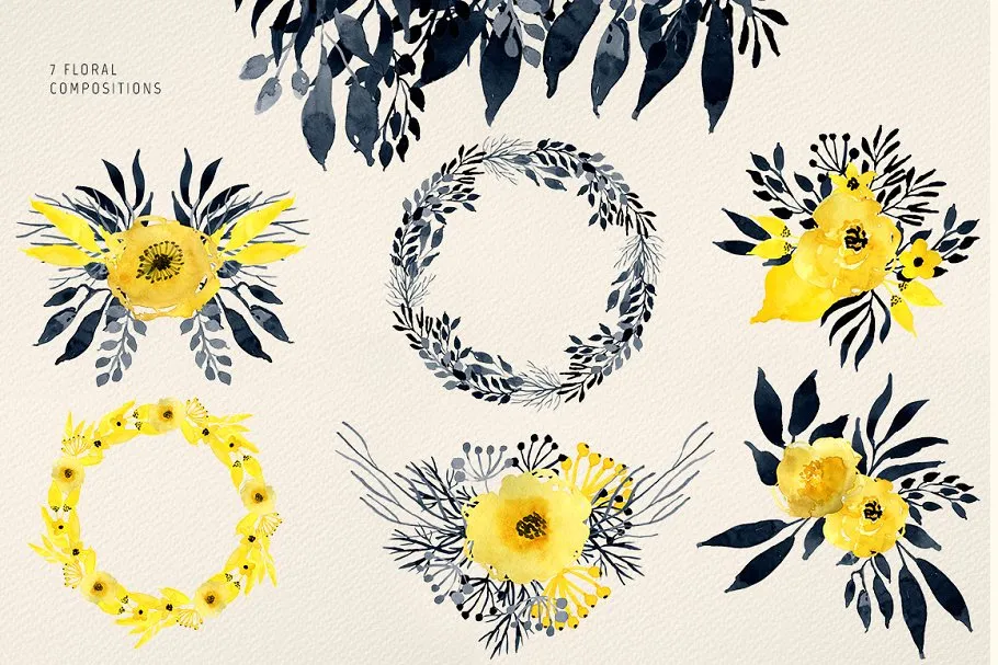 黑色格调水彩花卉图案 Dark Watercolour Flowers插图(1)