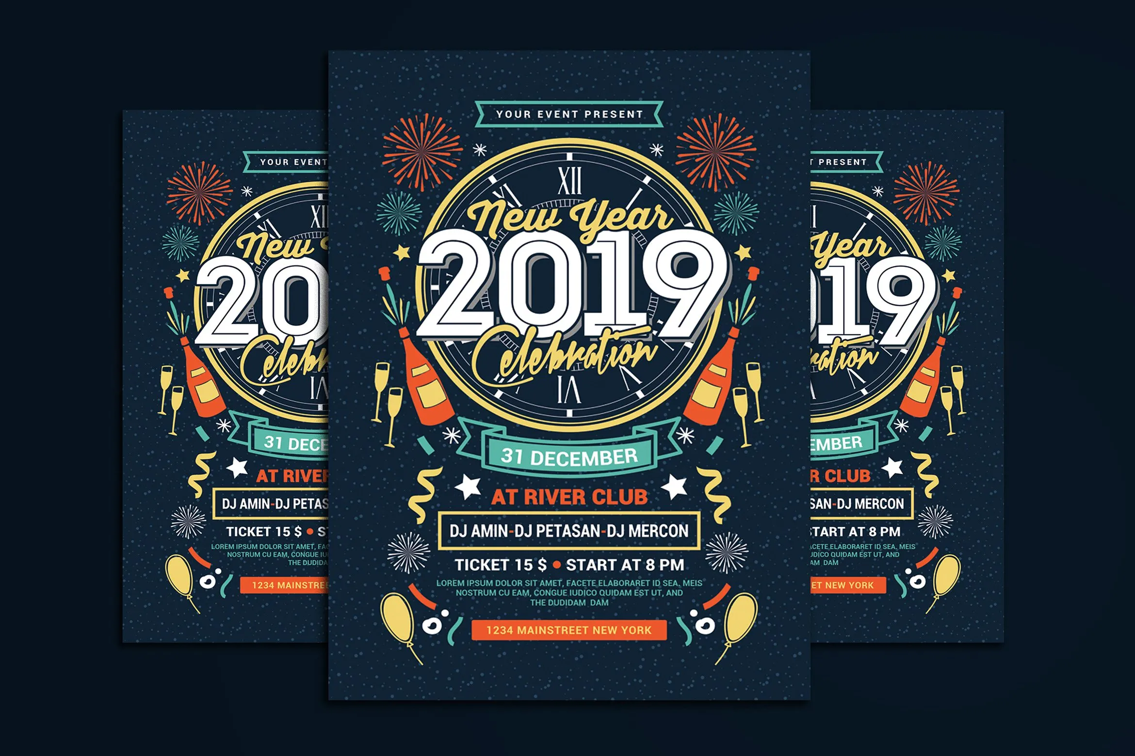 手工打造的新年晚会海报模板 New Year Party Celebration [psd]插图
