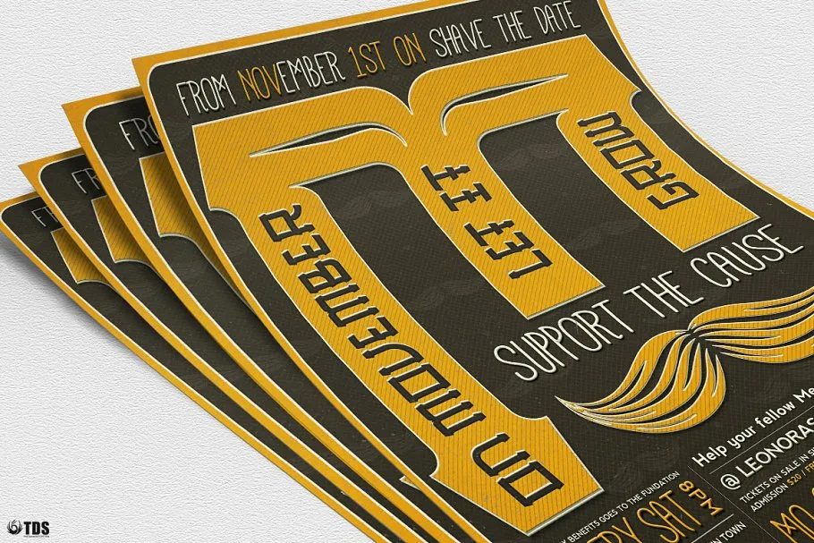 蓄须月胡子节活动派对传单PSD模板 V3 Movember Flyer PSD V3插图(4)