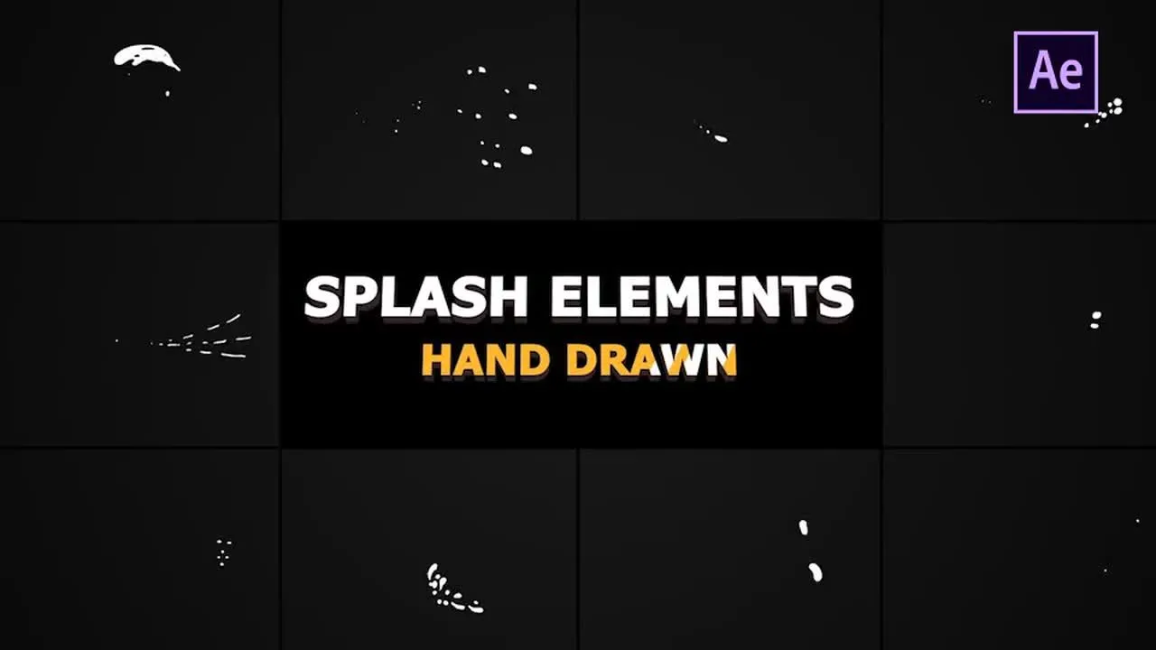 独特的水彩手绘液体飞溅元素像素设计精选AE模板