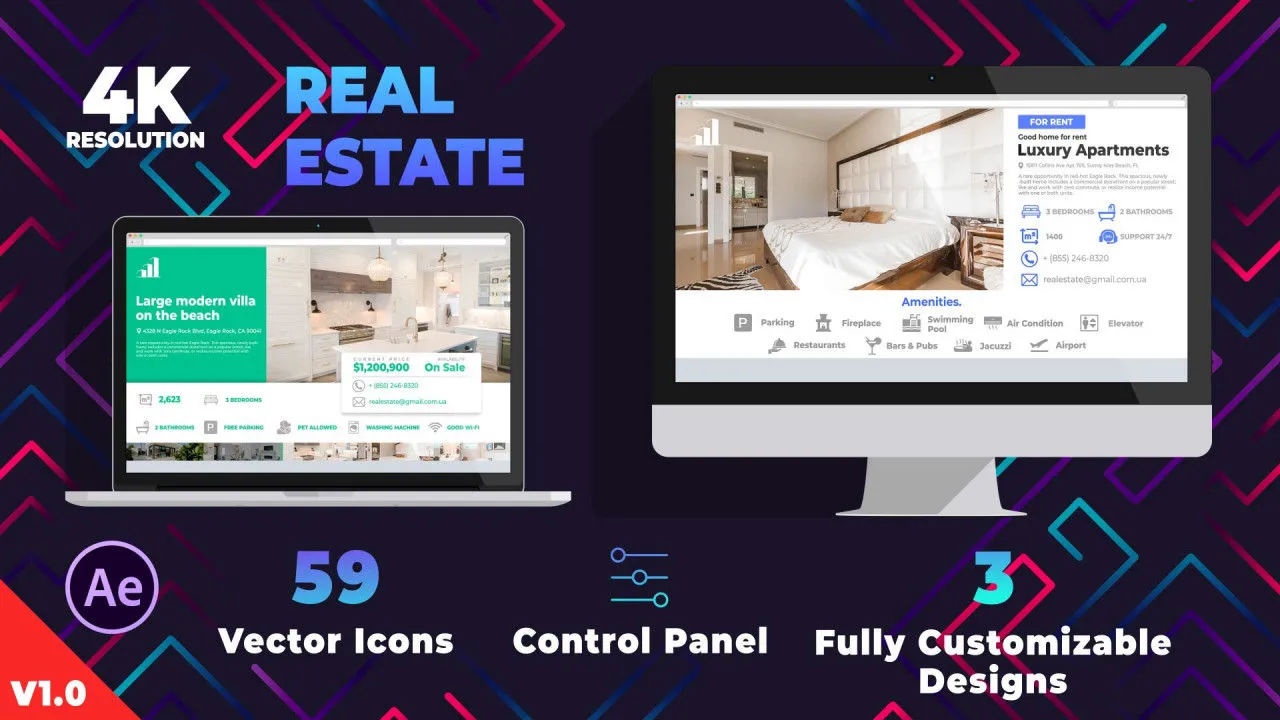 现代简洁优雅的房地产促销像素设计精选AE模板