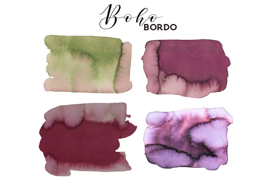 波希米亚式&波尔多水彩花卉剪贴画 Boho Bordo Watercolor Flowers插图(12)