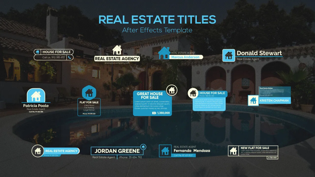 12个干净清晰创意的房地产全屏标题动画像素设计精选AE模板