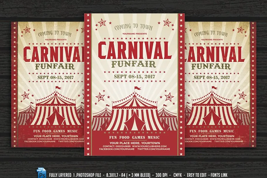 嘉年华&游乐园活动宣传海报传单设计模板 Carnival & Fun Fair Flyer Poster插图