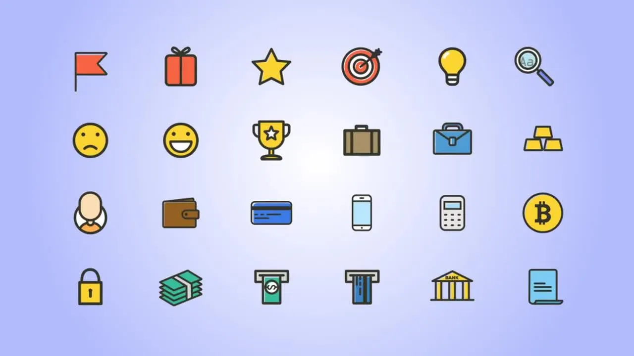 48组动态卡通简洁财务图标视频特效像素设计精选AE模板