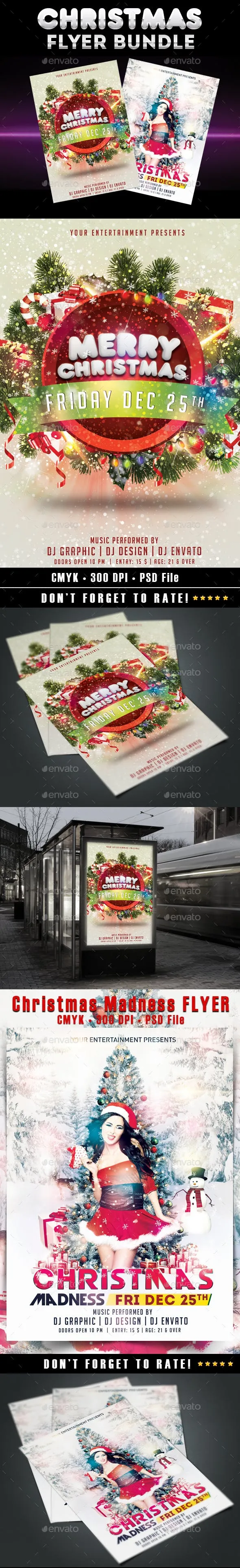 极具圣诞节氛围的海报模板 Christmas Flyer Bundle [psd]