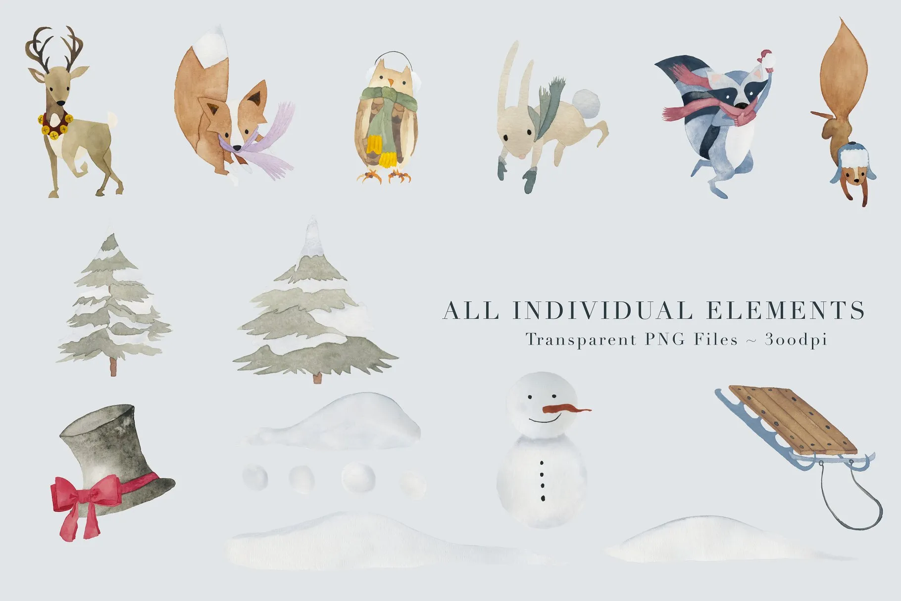 冬天冬季水彩场景设计素材包 Watercolor Winter Scene Creator插图(5)