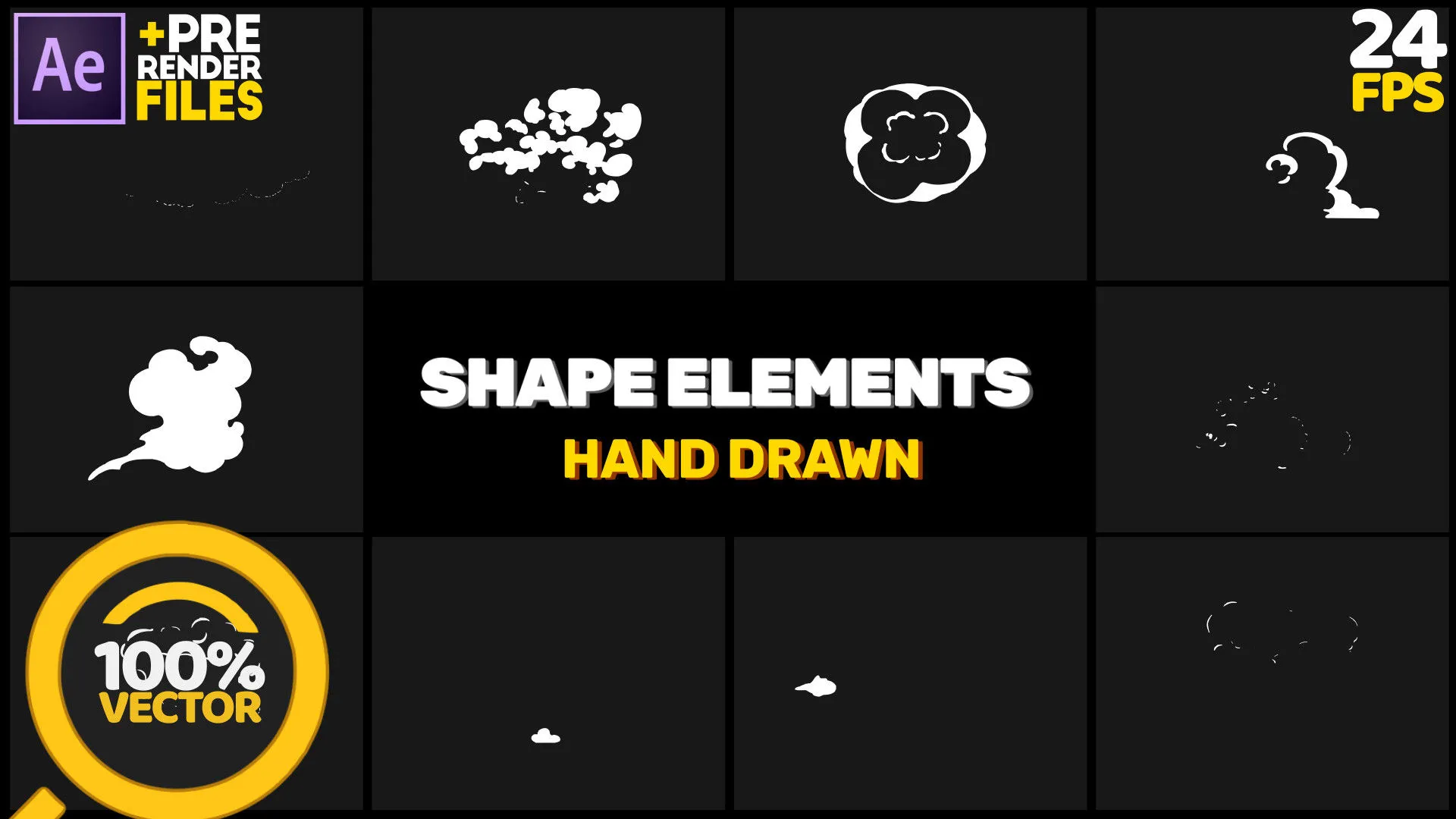 卡通手绘烟雾元素动态动画视频像素设计精选AE模板