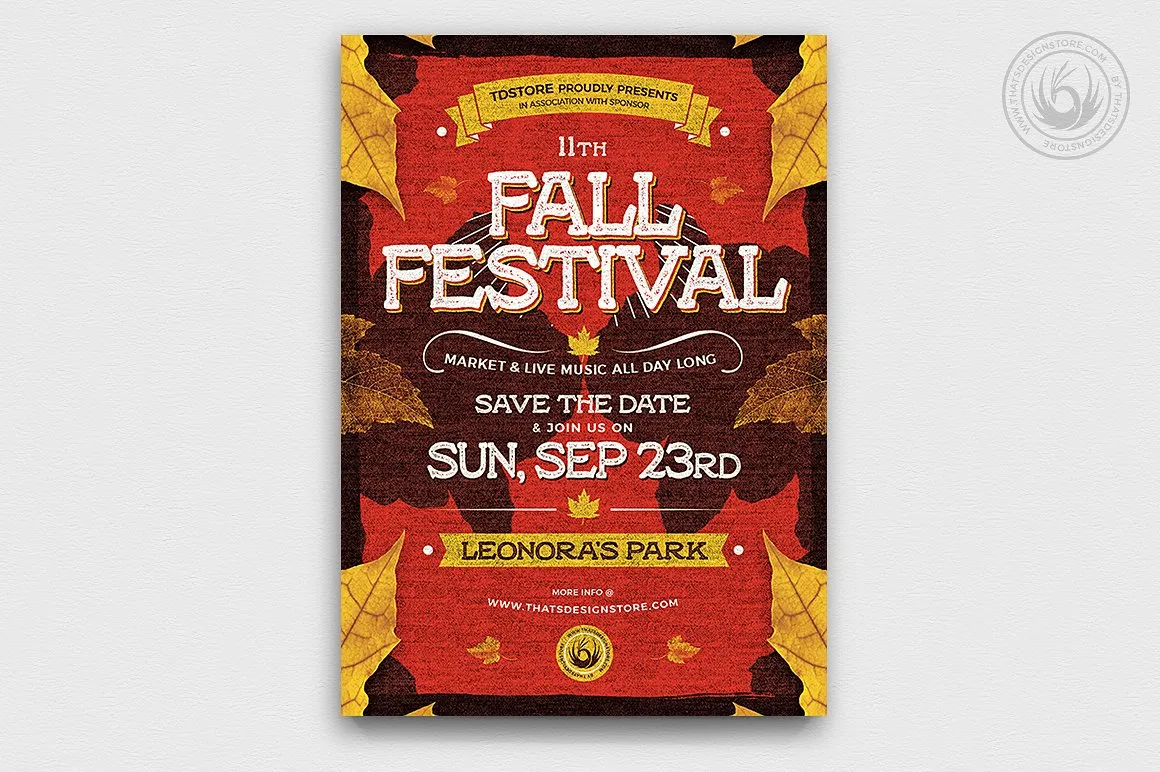 秋天主题活动海报传单设计PSD模板v2 Fall Festival Flyer PSD V2