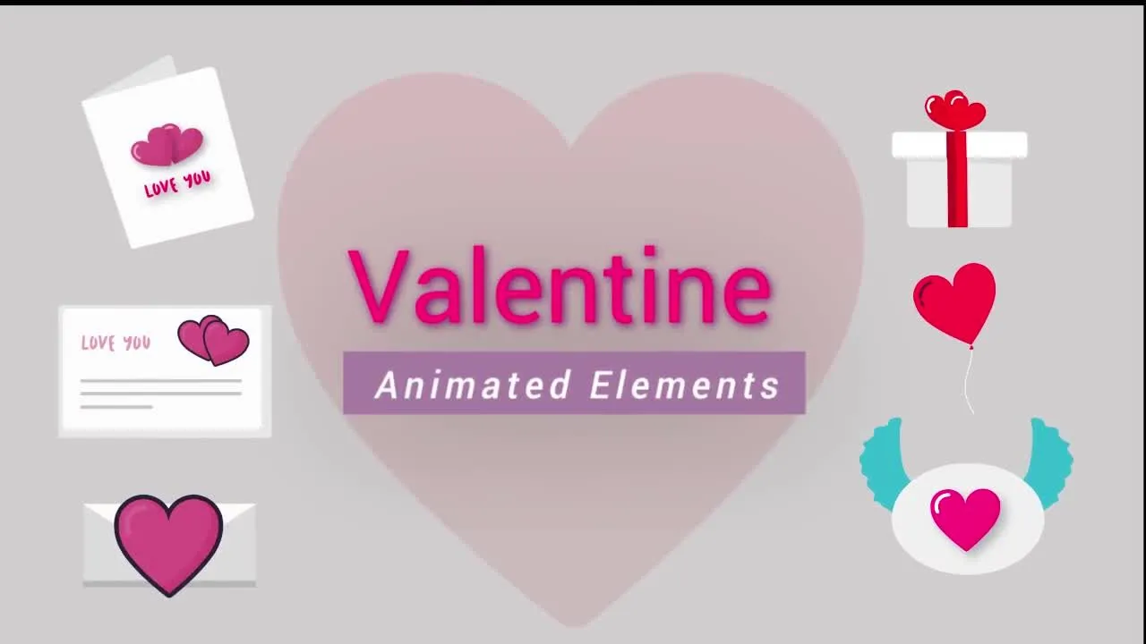 浪漫粉色心形动画元素像素设计精选AE模板