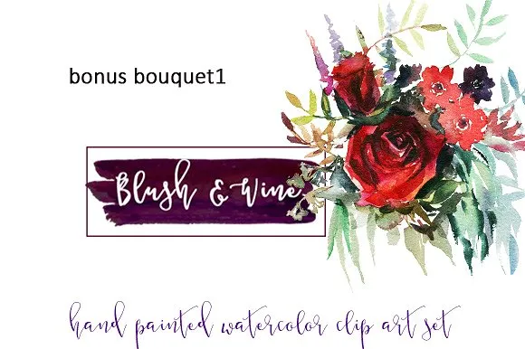 勃艮第白色水彩花卉插画 Burgundy White Watercolor Flowers插图(6)