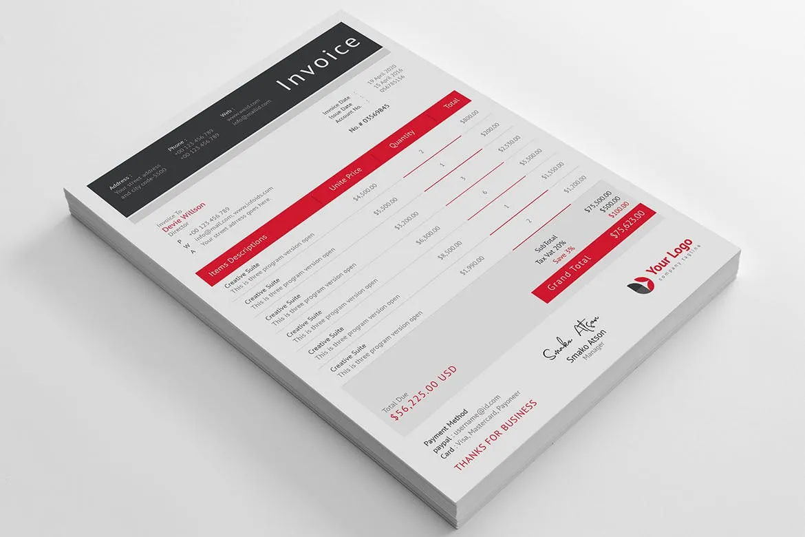 企业发票票据报价单设计模板v03 Invoice Template 03插图(3)