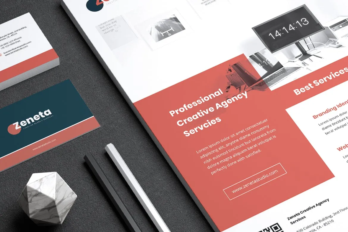 创意代理公司宣传单&企业素材库精选名片模板 ZENETA Creative Agency Flyer & Business Card插图(5)