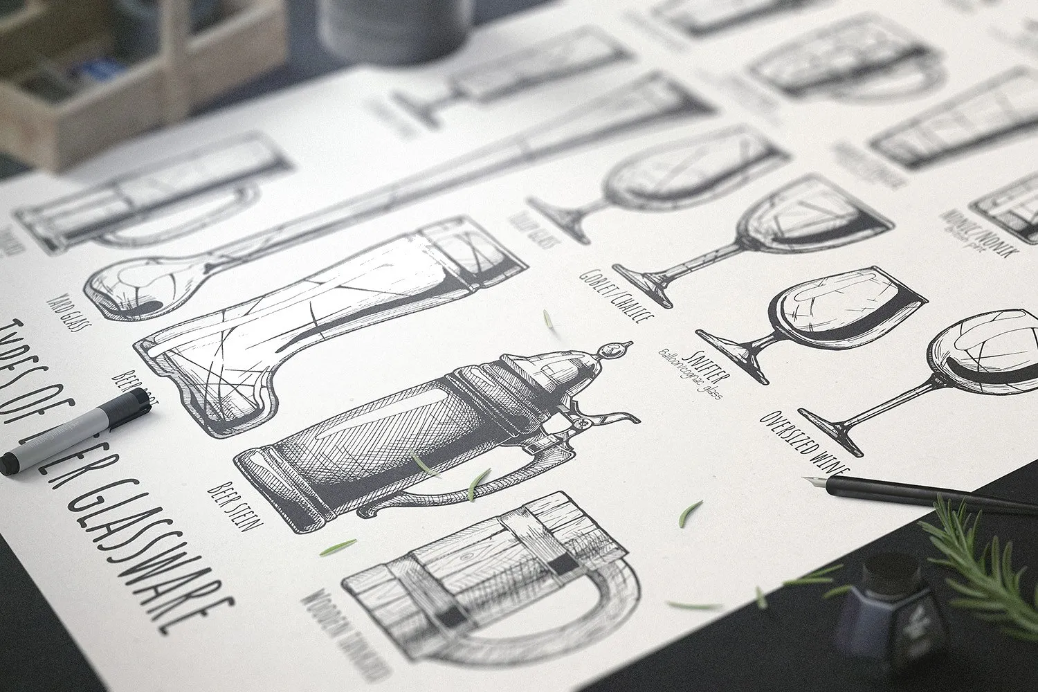 特色手绘啤酒玻璃器皿图形素材插图(2)