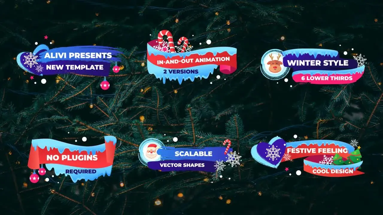 6个冬季圣诞节降低三分之二动画标题像素设计精选AE模板