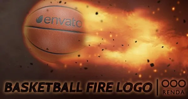 燃烧的篮球火焰特效logo演示像素设计精选AE模板 Basketball Fire Logo