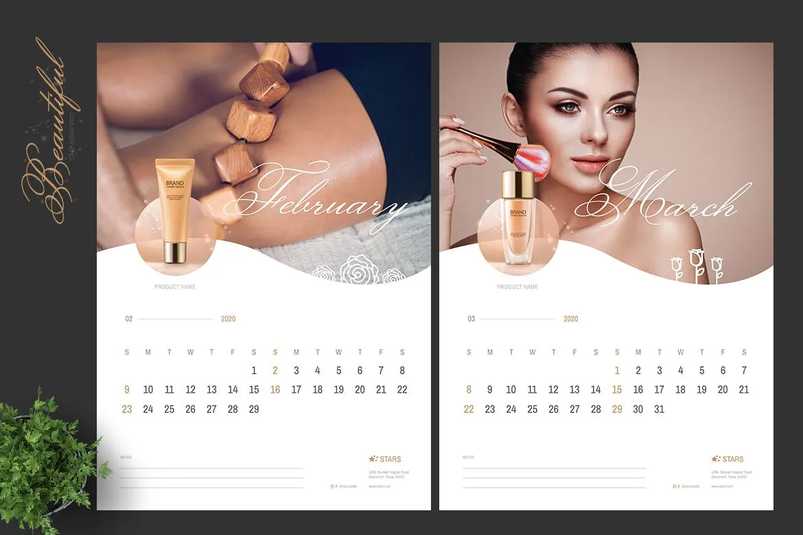 2020年美容行业定制竖版活页台历设计模板 2020 Clean Creative Beauty Calender Pro插图(2)
