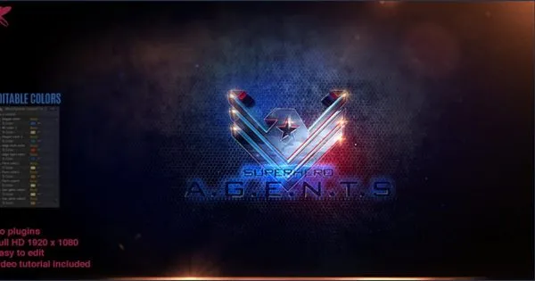 3D超级英雄特工盾牌logo演示像素设计精选AE模板 Superhero Agents Logo