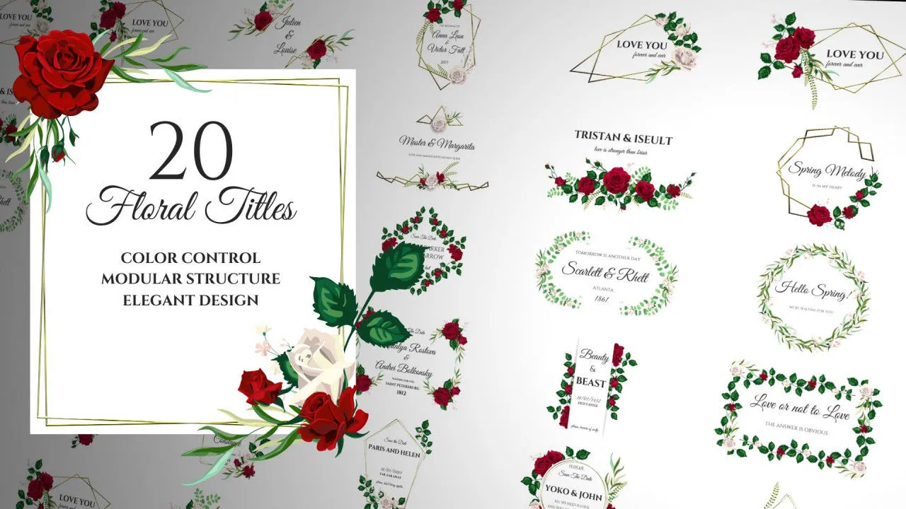 20个手绘的全屏碎花浪漫标题像素设计精选AE模板