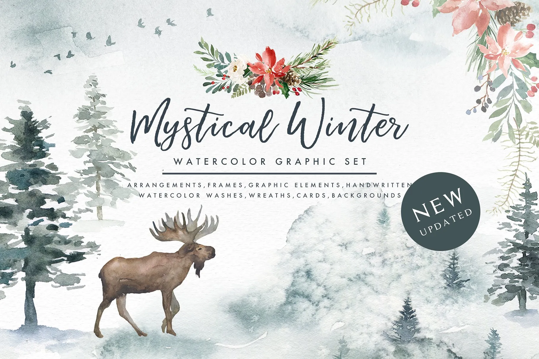 冬日动植物元素水彩设计素材合集（） Mystical Winter插图