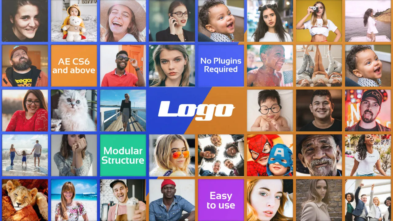 方形照片幻灯片像素设计精选AE模板