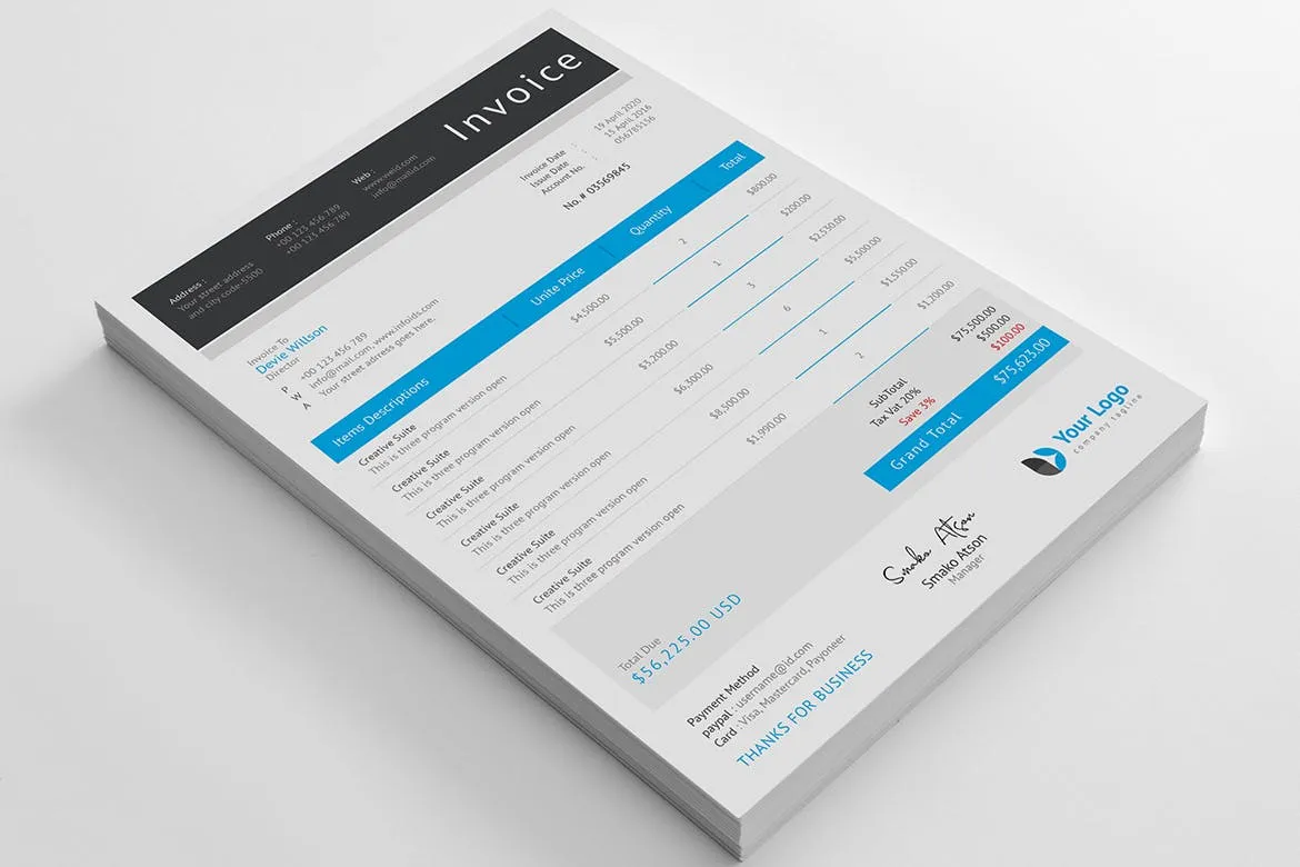 企业发票票据报价单设计模板v03 Invoice Template 03插图(5)