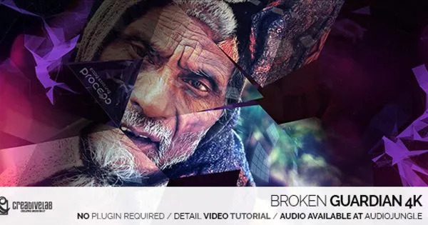 不规则破碎镜面影视节目开场效果像素设计精选AE模板 Broken Guardian 4K