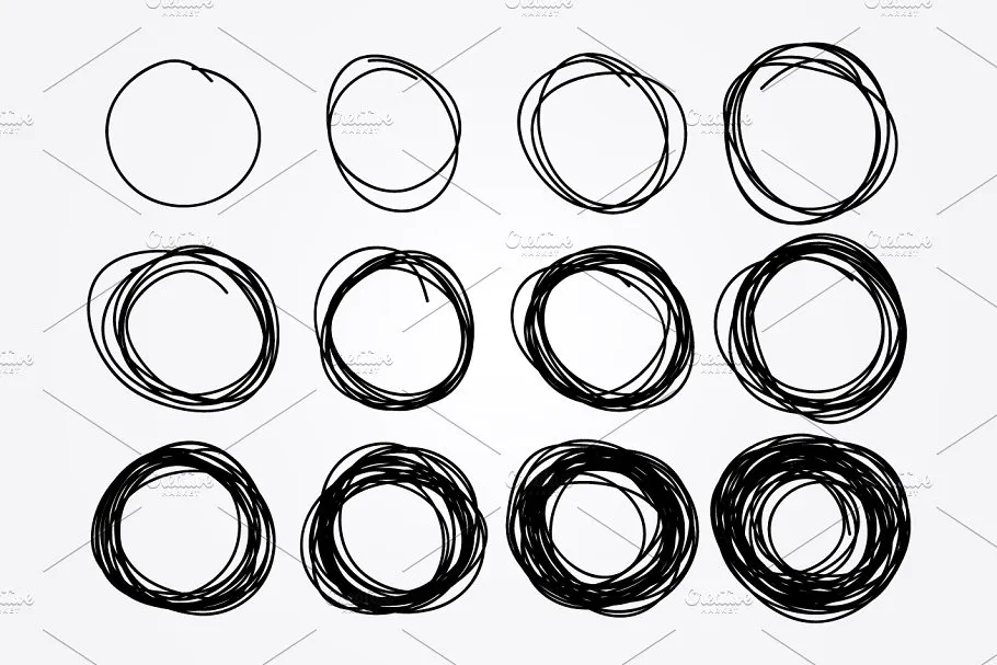手绘涂鸦圆圈、三角形和正方形图形 hand drawn doodle circles + bonus插图(1)
