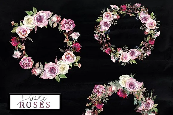 霜白玫瑰花水彩画设计素材 Frosty Roses Watercolor Flowers Set插图(17)