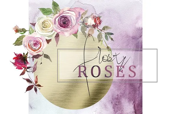 霜白玫瑰花水彩画设计素材 Frosty Roses Watercolor Flowers Set插图(9)