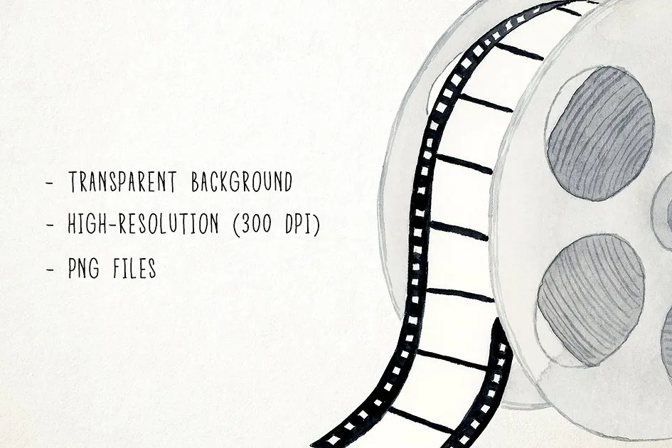 7种手绘水彩电影元素剪贴画插图(2)