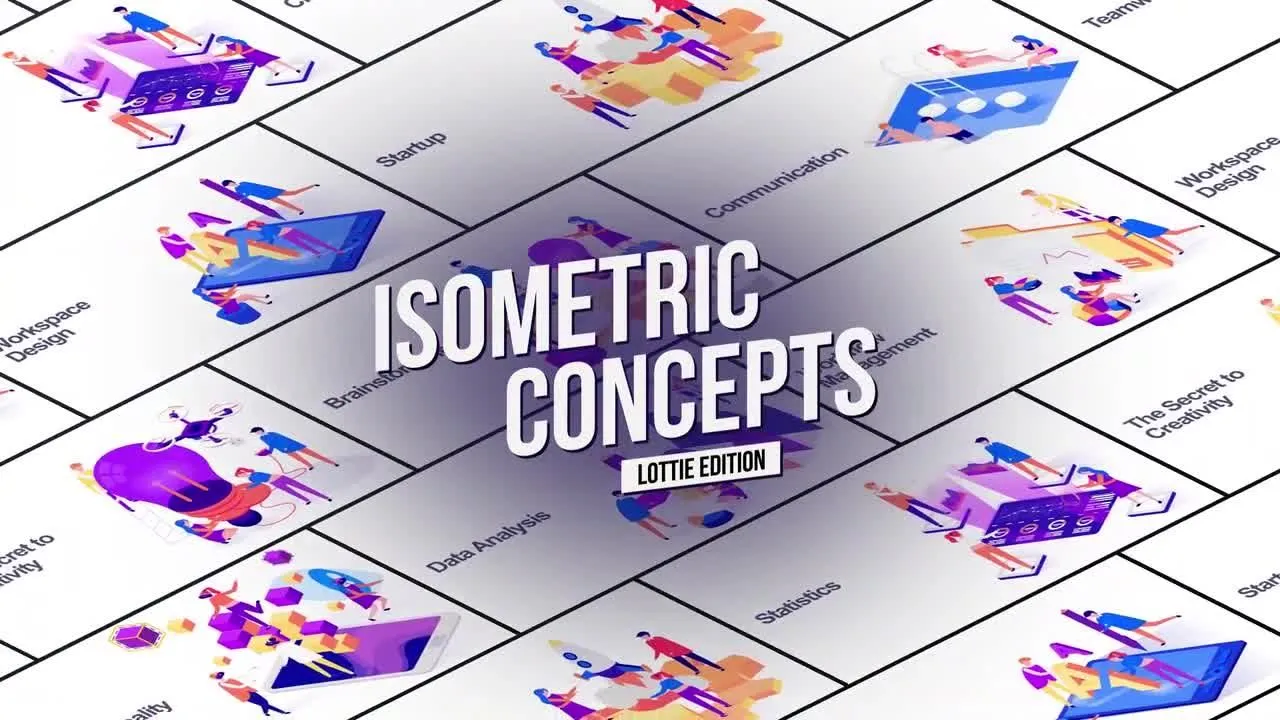独立时尚的等距概念推广像素设计精选AE模板
