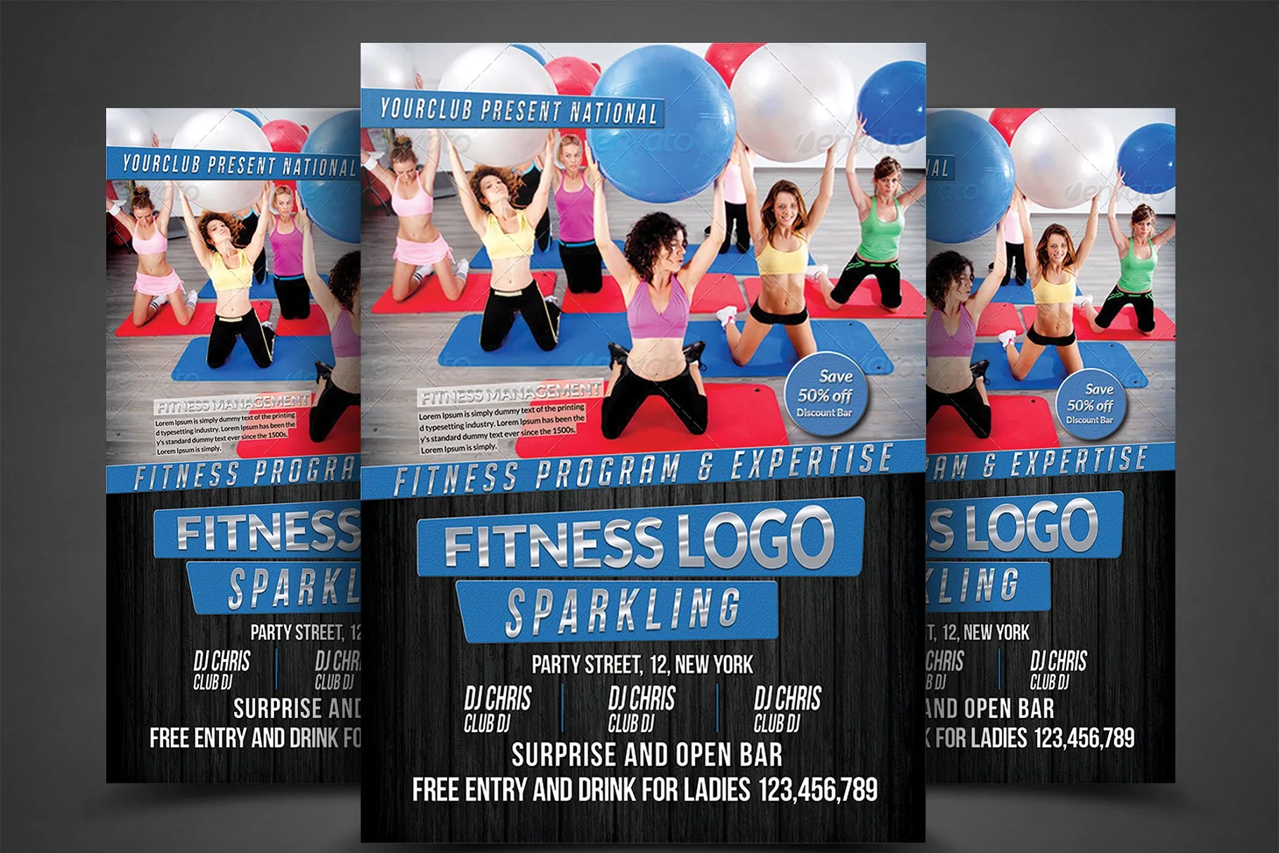 健身房俱乐部传单打印模板 Fitness Flyer Print Templates插图