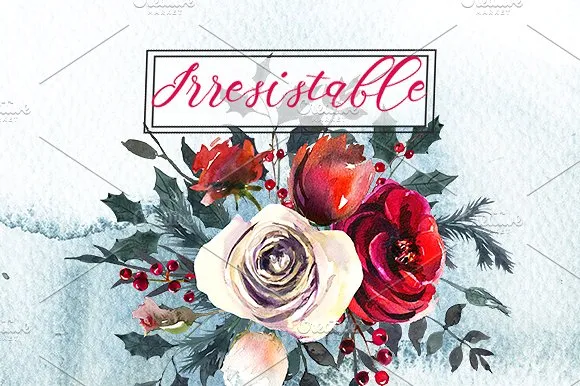 红色玫瑰花水彩剪贴画 Red Roses Watercolor Clipart Set插图(9)