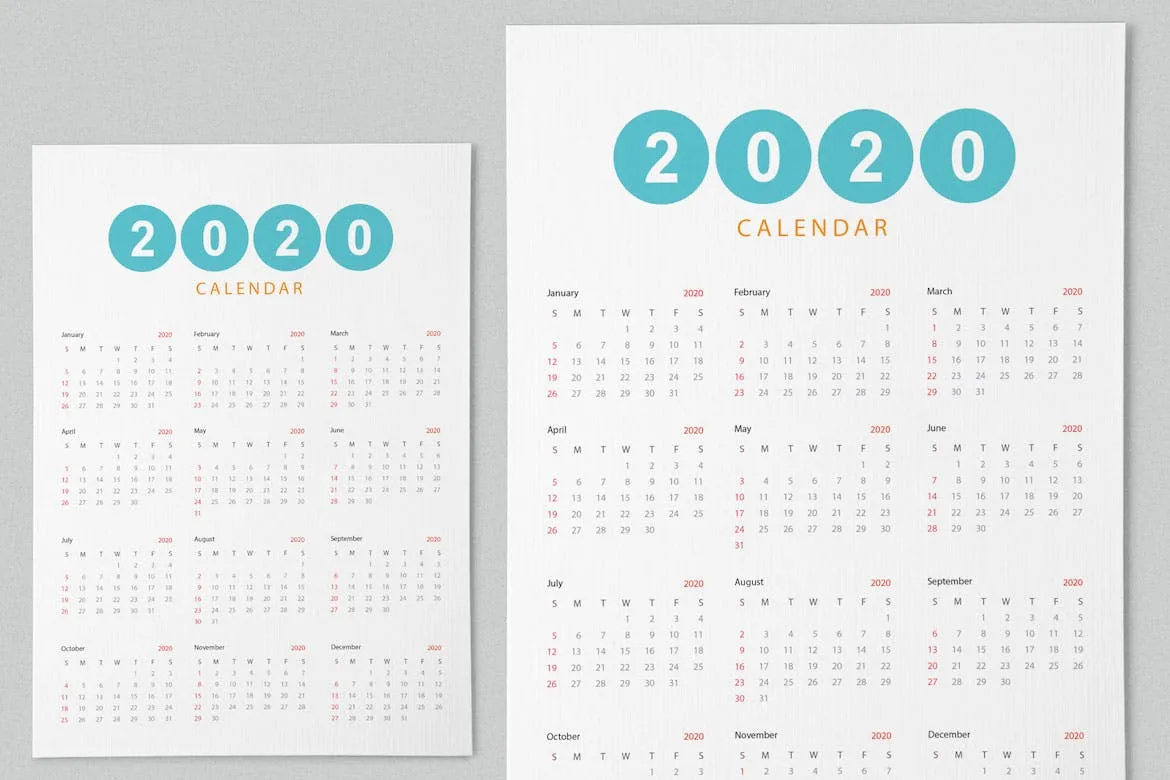 简约设计风格2020年单页日历设计模板 Creative Calendar Pro 2020插图(2)