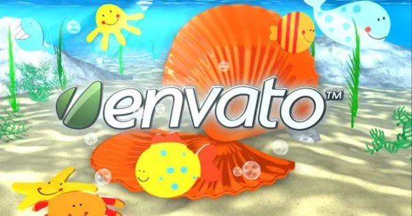 卡通海底世界场景Logo设计展示像素设计精选AE模板 Underwater Logo Reveal