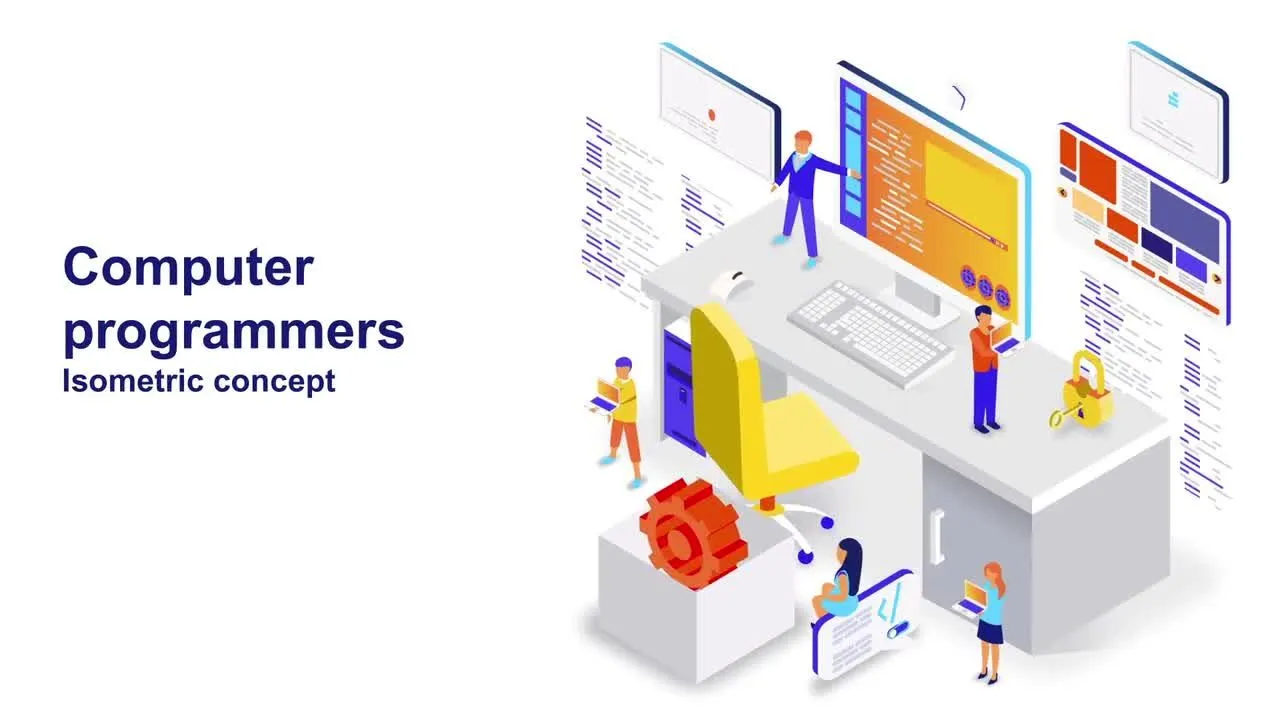 计算机程序员等距概念像素设计精选AE模板