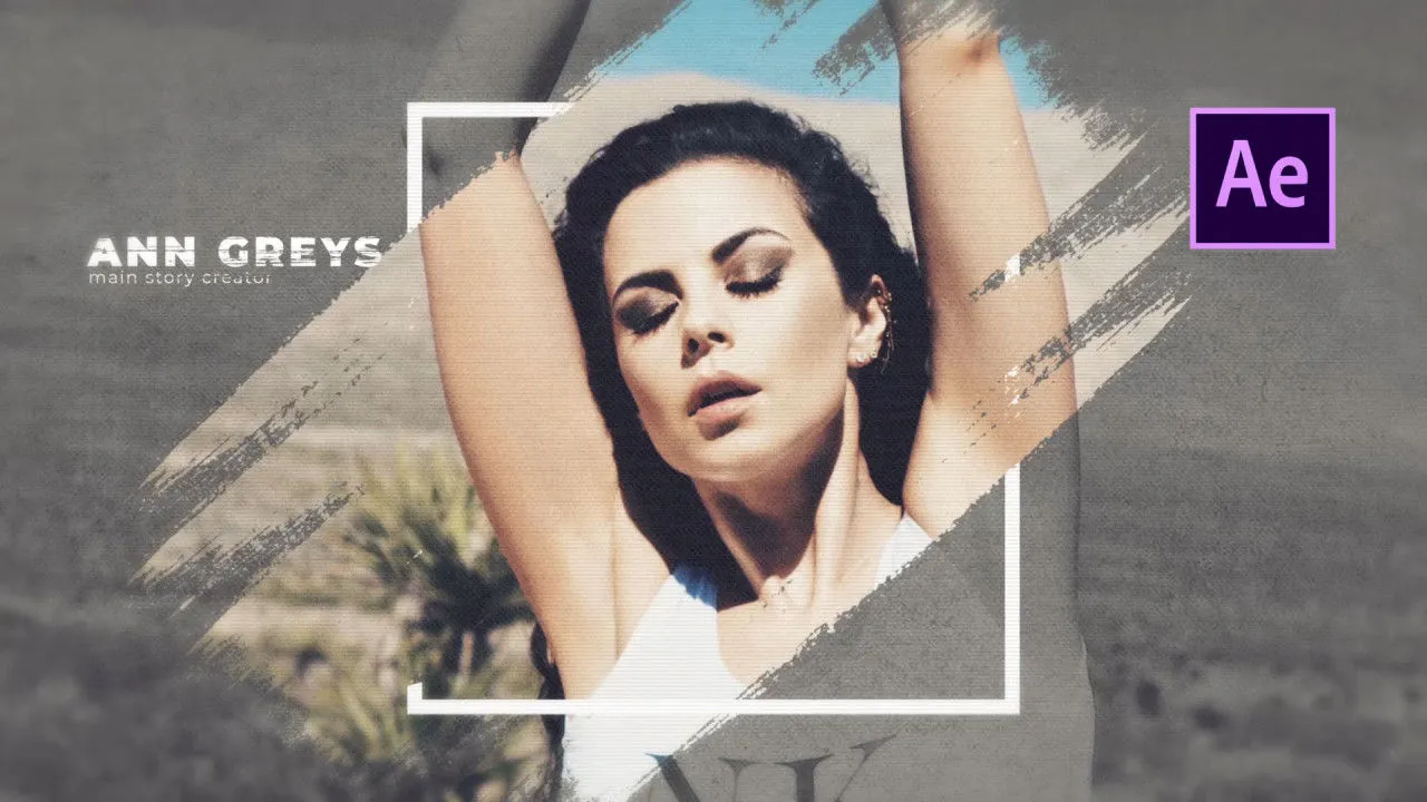 动态笔触刷子效果照片像素设计精选AE模板