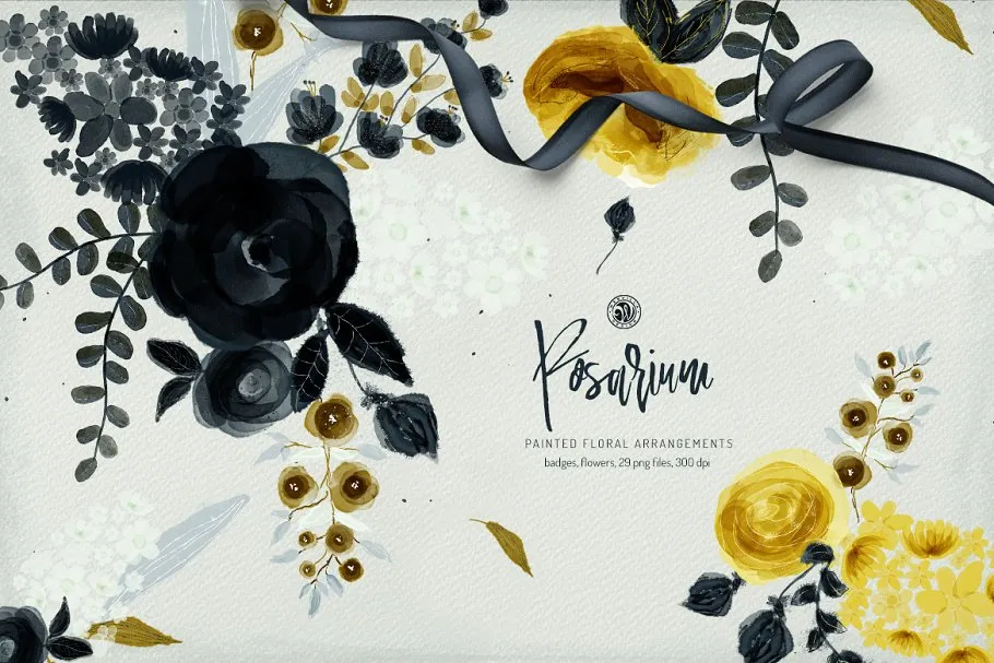 蔷薇科花卉手绘剪贴画 Rosarium#8211; Floral Arrangements