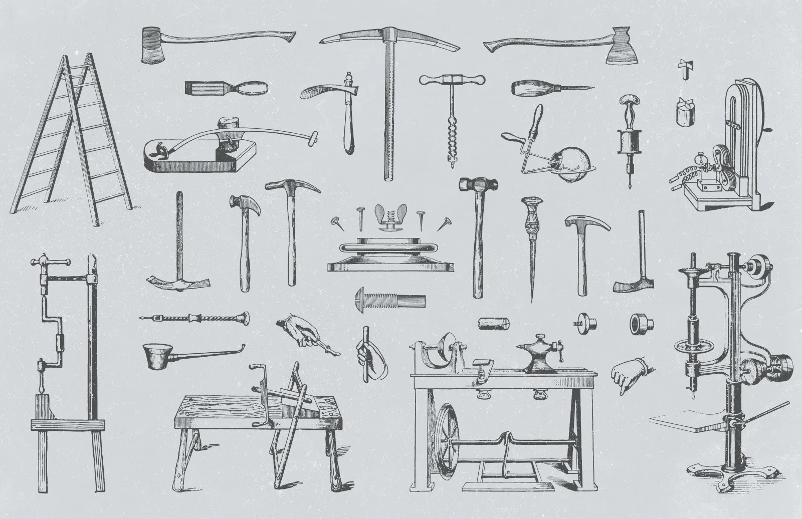 复古生产工具矢量插画素材 Vector Vintage Tool Illustrations插图(1)
