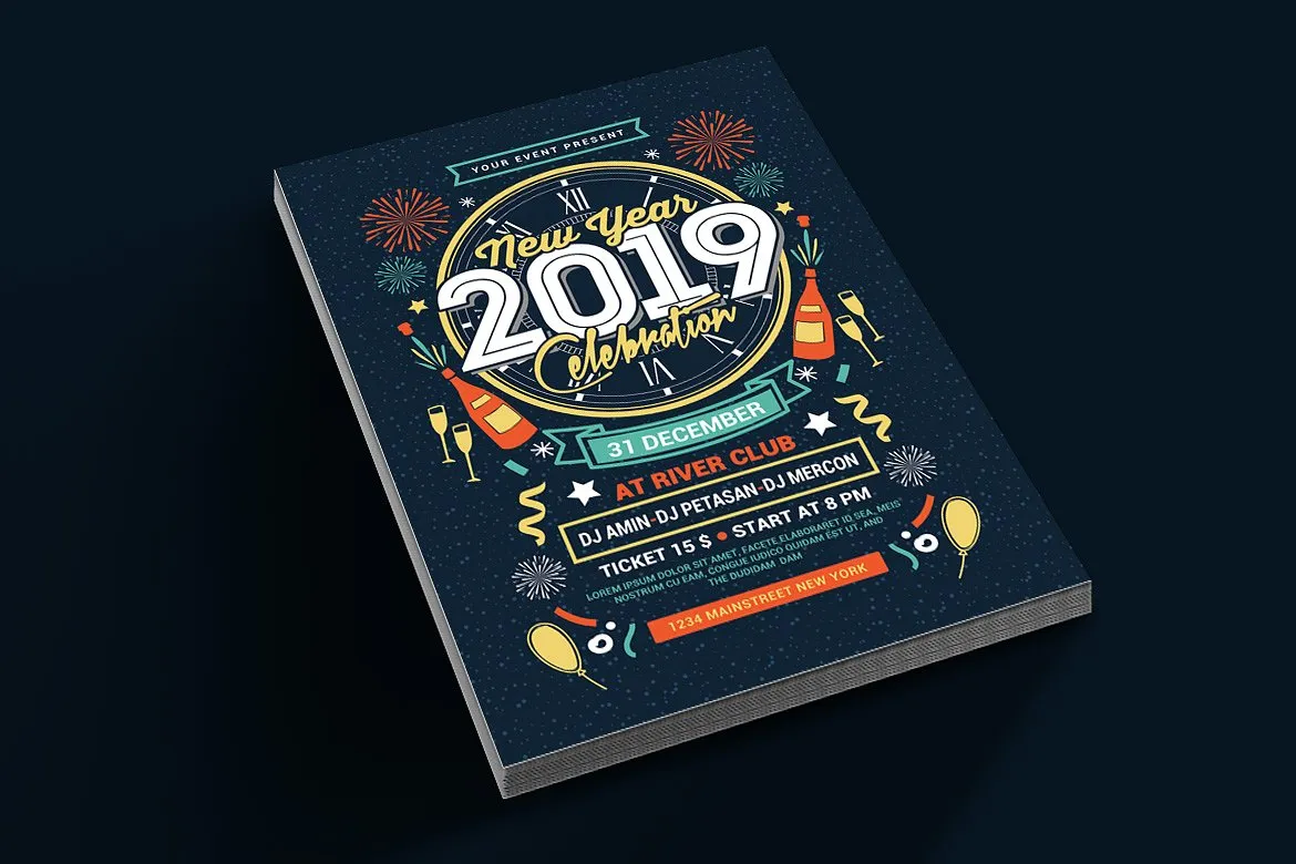 手工打造的新年晚会海报模板 New Year Party Celebration [psd]插图(1)