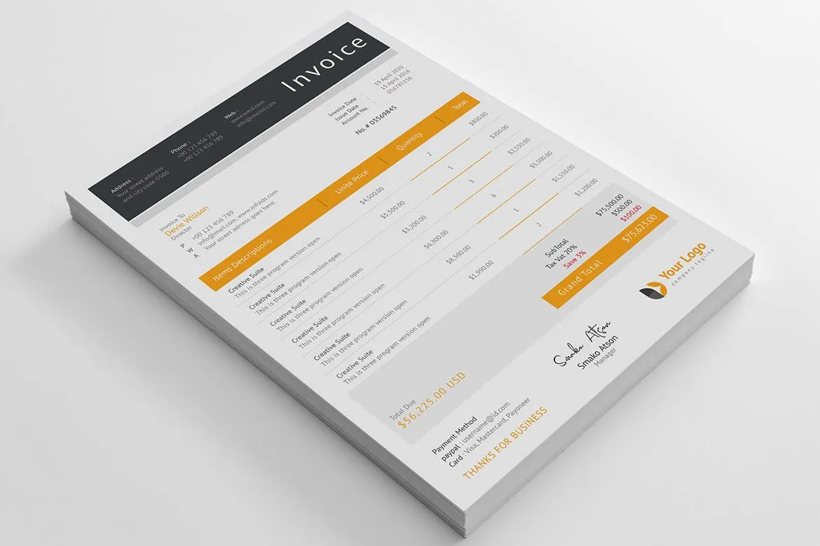 企业发票票据报价单设计模板v03 Invoice Template 03插图(2)