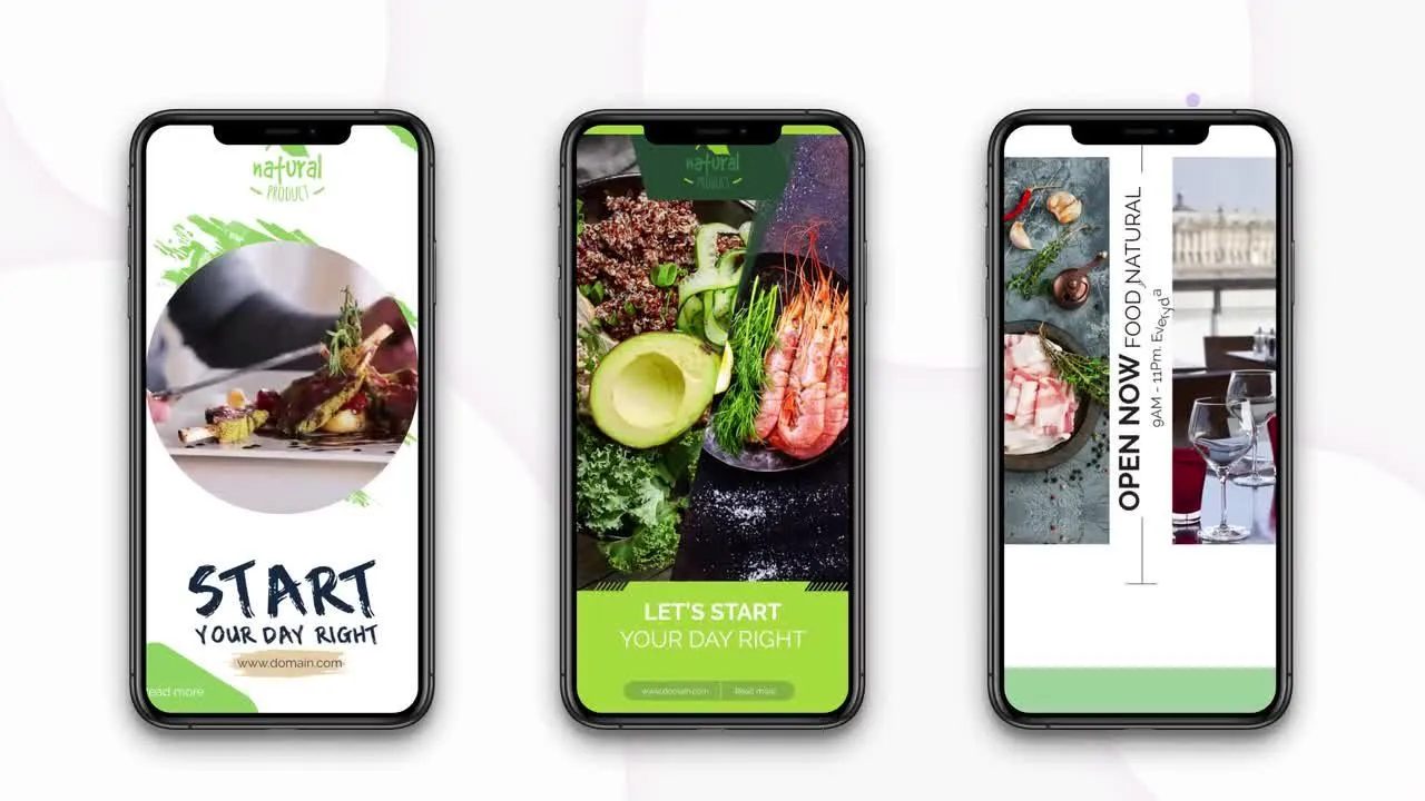 10个干净清晰创意的健康食品Instagram故事像素设计精选AE模板